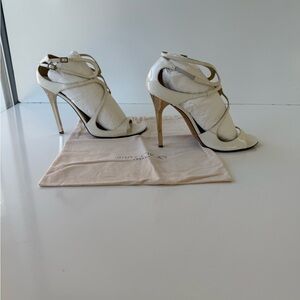 Jimmy Choo White and Gold Strappy Heels